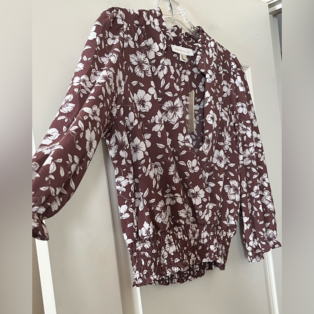 New! Monteau Floral Wrap Blouse Elastic Waist Women’s Size Medium - Picture 8 of 16